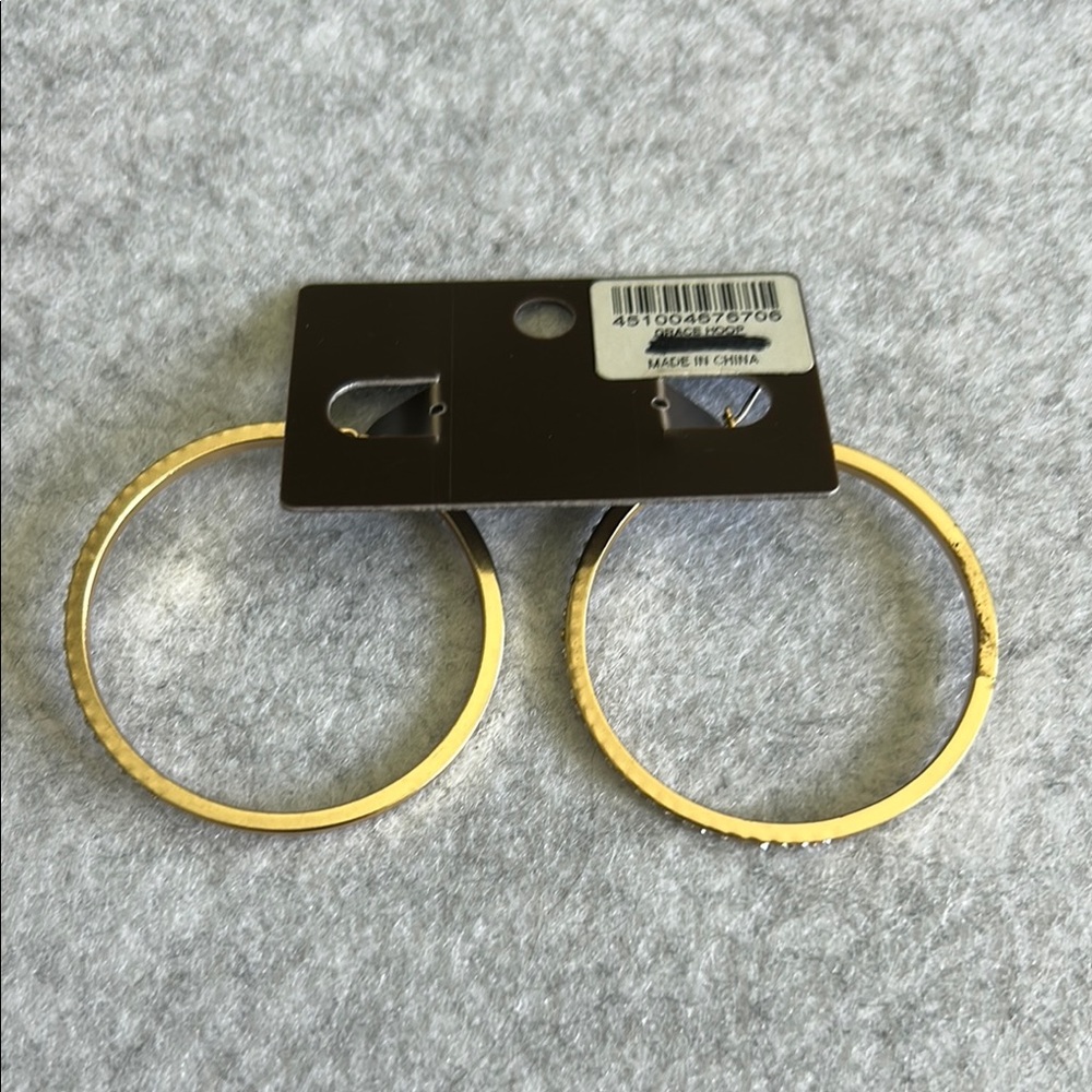Chico's Distressed Gold Tone With Rhinestine Snap Hoop Earrings - Picture 9 of 11